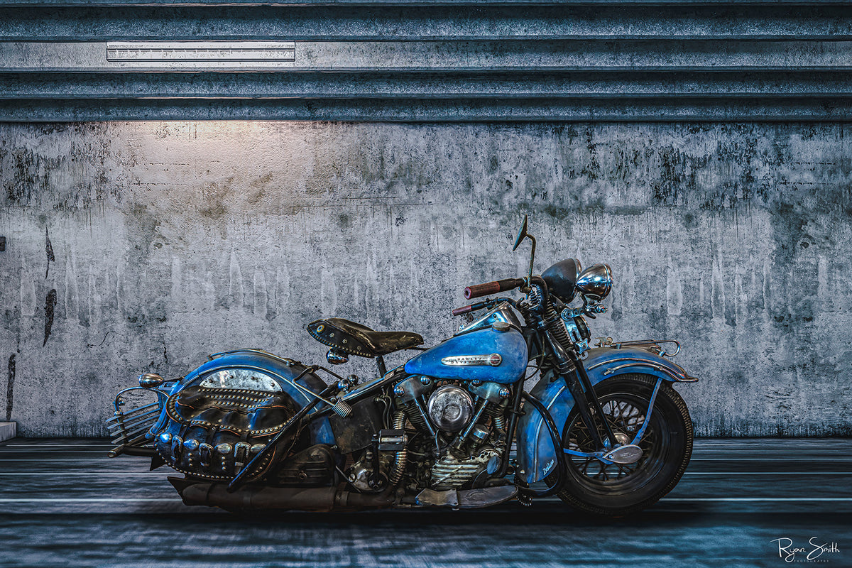 Blue Knucklehead - Vintage Auto Wall Art