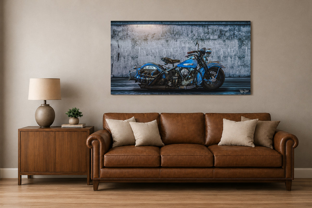 Blue Knucklehead - Vintage Auto Wall Art