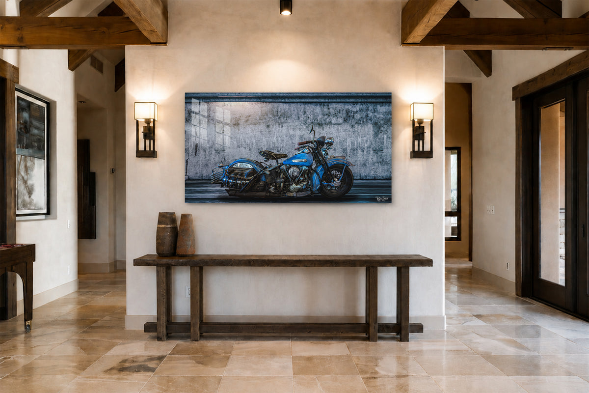 Blue Knucklehead - Vintage Auto Wall Art