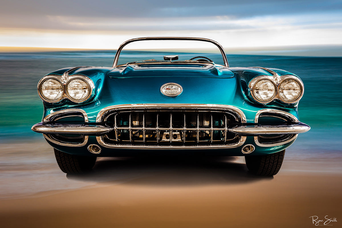 1958 Corvette C1 - Turquoise - Vintage Auto Wall Art