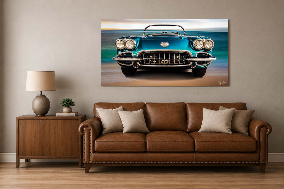 1958 Corvette C1 - Turquoise - Vintage Auto Wall Art