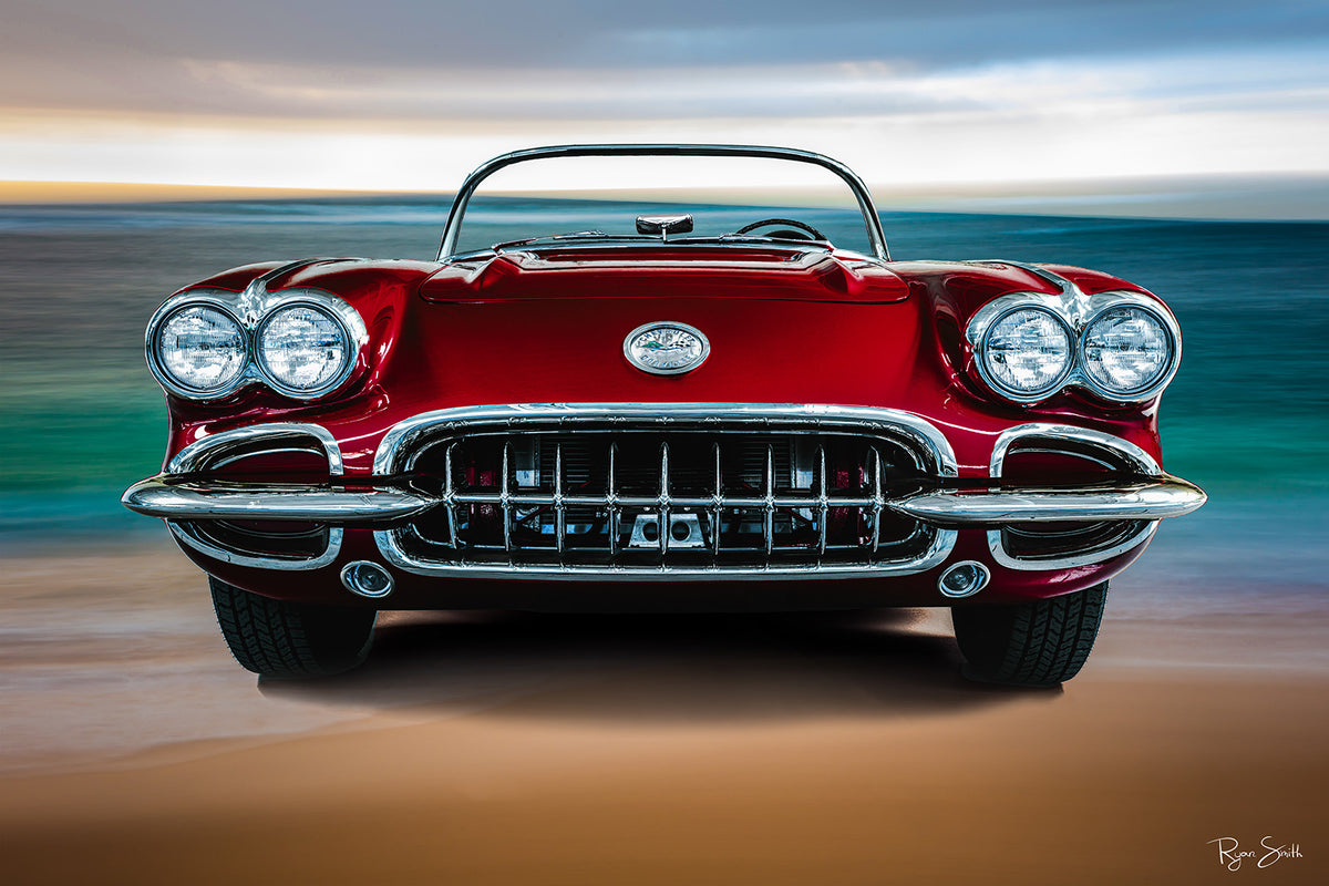 58 Corvette C1- Red - Vintage Auto Wall Art