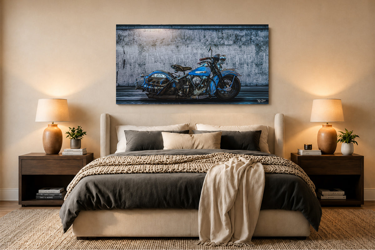 Blue Knucklehead - Vintage Auto Wall Art