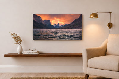 Fiery Sunset on Jagged Shores - Glacier National Park