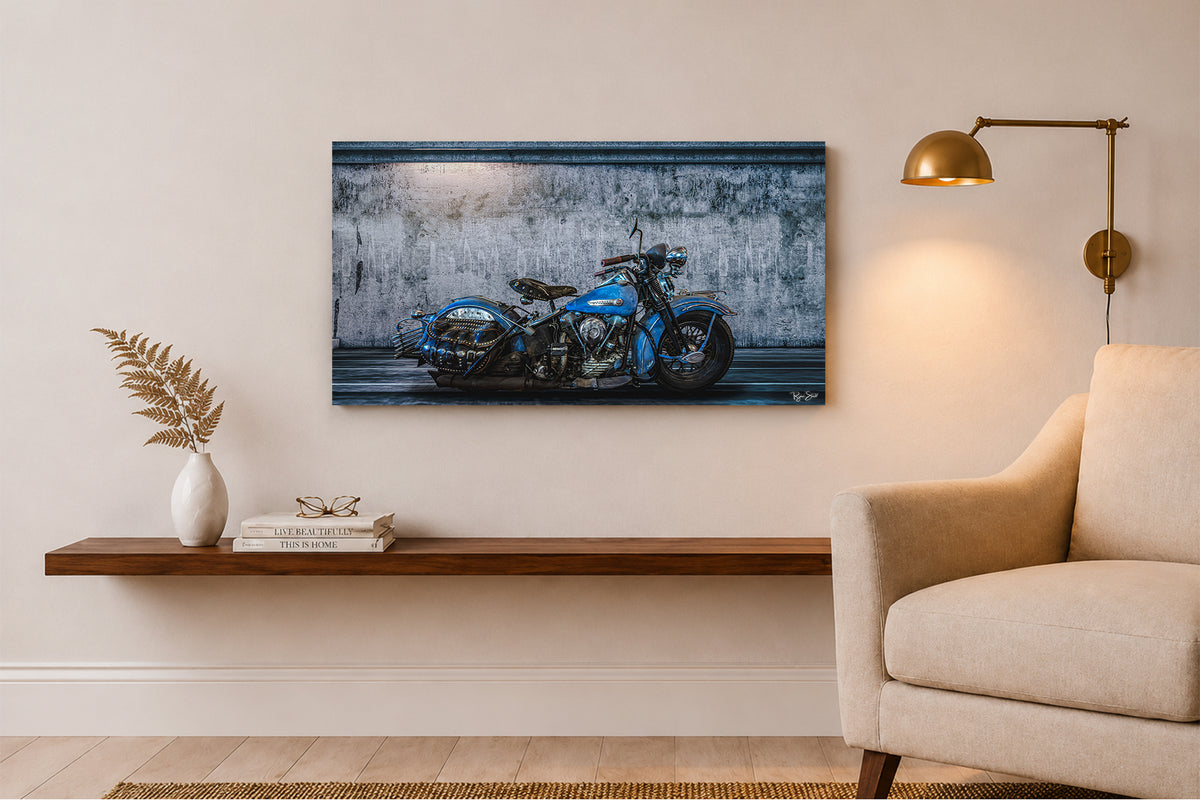 Blue Knucklehead - Vintage Auto Wall Art